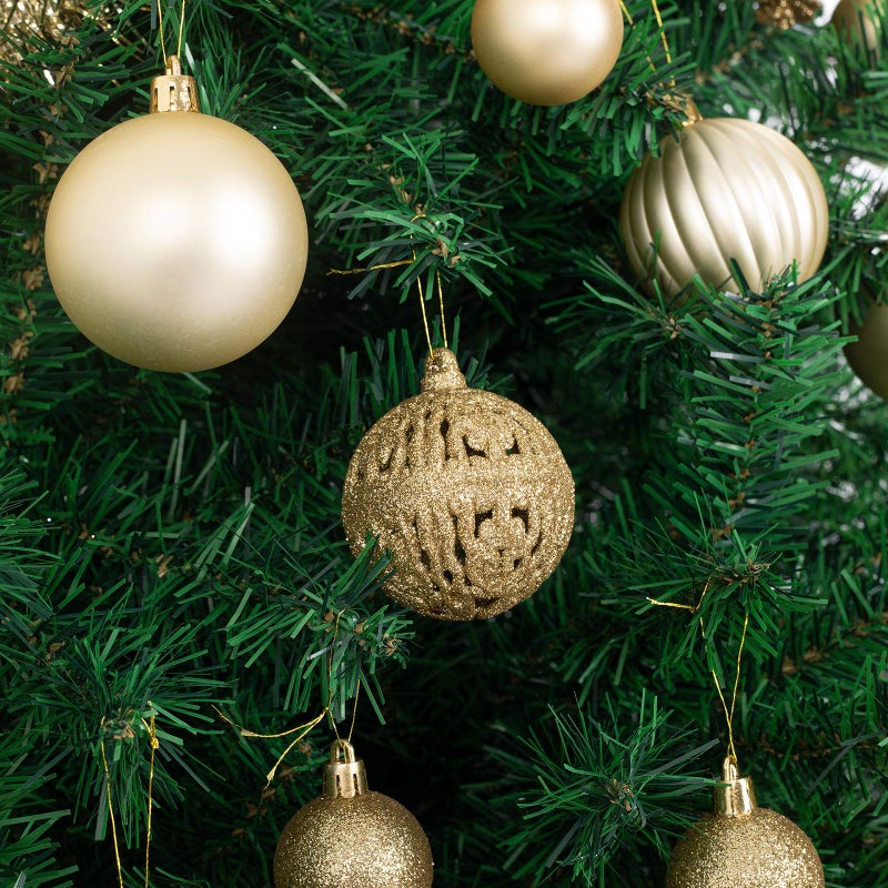 Ogrmar 119ct Christmas Tree Ball Ornaments Set Assorted Shapes and Sizes Shatterproof Hanging Decoration with Hand-held Gift Package for Christmas Tree Holiday Wedding Party (Golden) - Image 4